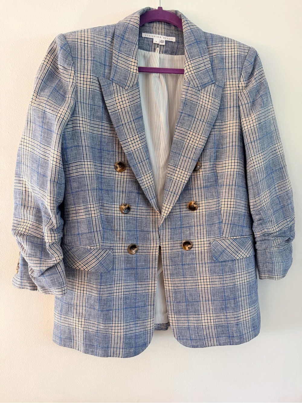 Veronica Beard Light Blue Plaid Double-Breasted Sport Coat
